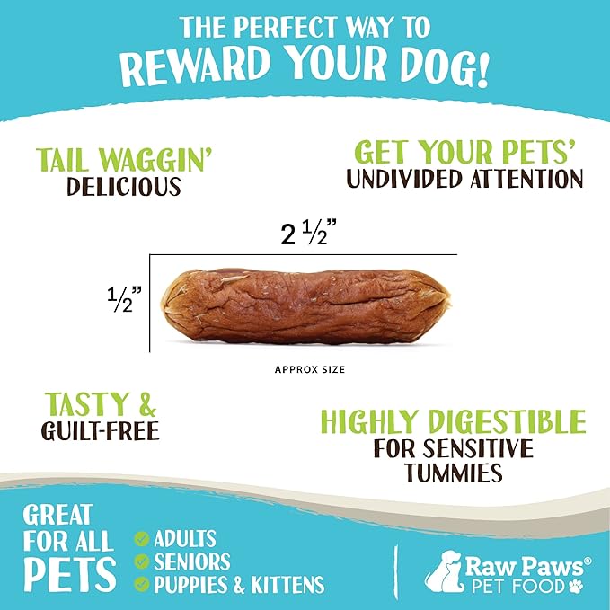Raw Paws Grain-Free Soft Sausage Treats for Dogs &amp; Cats - Beef Recipe, 6-oz - Made in USA - Great for Training Puppies or as a Reward - Beef Jerky for Dogs - Soft Cat Treats
