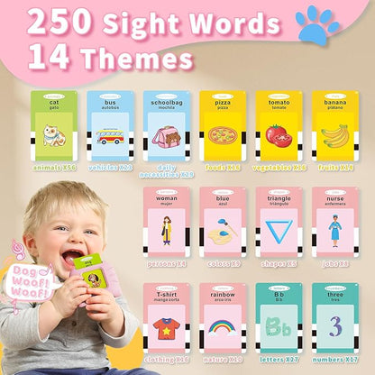 Toddler Toys Bilingual English and Spanish Talking Flash Cards for 1 2 3 4 5 6 Year Old Boys and Girls, Autism Sensory Toys for Autistic Children, Learning Educational Speech 250 Sight Words