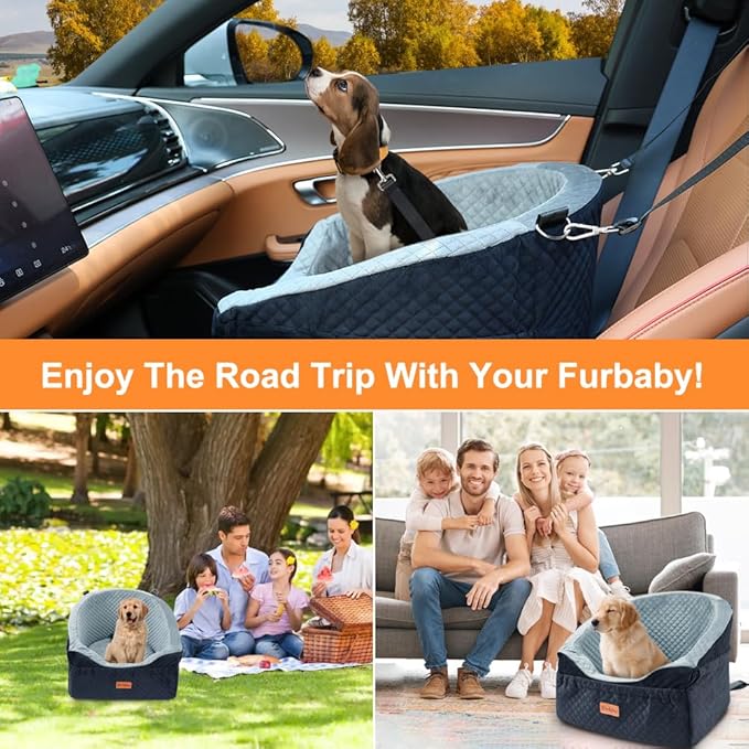 Vivifying Dog Car Seat for Small &amp; Medium Dogs, Detachable &amp; Washable Booster Seat for Pets Up to 30lbs, Travel Bed with Storage Pockets and Safety Belt – Gray&amp;Black
