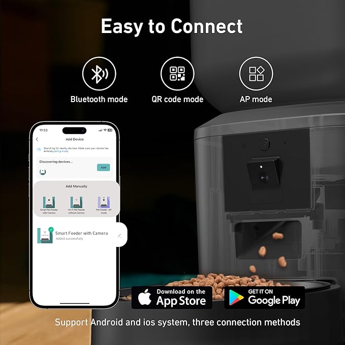 Automatic Dog &amp; Cat Feeder with Camera &amp; WiFi – 8L/34 Cups, 1080P Night Vision, 2.4 &amp; 5G WiFi, 2-Way Talk, 10s Voice Recording, Timed Food Dispenser, Up to 99 Portions, 15 Meals Per Day
