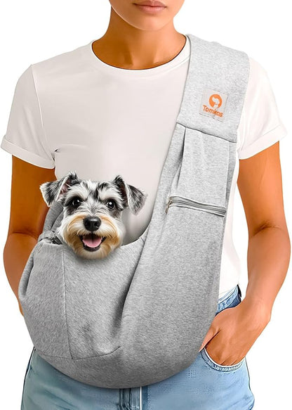 Tomkas Small Dog Sling Carrier - Zipper Pocket &amp; Classic Strap - for 3-10 lbs Pets(Grey)