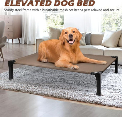 Heeyoo Elevated Dog Bed, Cooling Raised Pet Cot with Chew Proof Washable Breathable Mesh and Metal Frame, Portable Dog Cot Bed with No-Slip Feet for Outdoor or Indoor Use