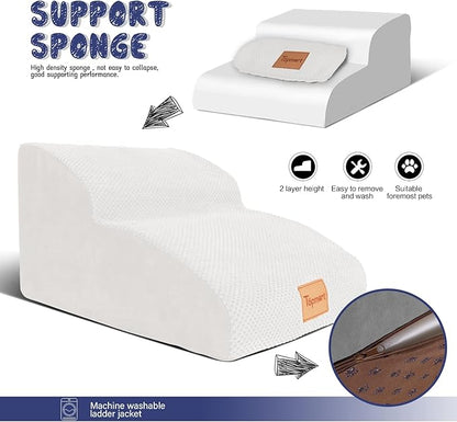 Topmart High Density Extended Foam Dog Ramp&amp;Steps 2 Tiers,11.8" High,Non-Slip Dog Stairs,Soft Foam Pet Ladder with Waterproof Cover,Best for Injured,Older Cats,Pets with Joint Pain