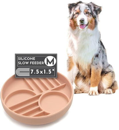 The Slowdown Bowl Silicone Slow Feeder for Dogs &amp; Puppies, Slow Eating Modern Lick Mat Design Reduces Gulping, Fits 2 Cups 7.5” Across x 1.5” Tall, Mealtime Challenge, Medium-Blush