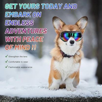 NVTED Dog Sunglasses Dog Goggles, UV Wind Dust Fog Protection Pet Glasses Eye Wear with Adjustable Strap for Medium or Large Size (Laser)