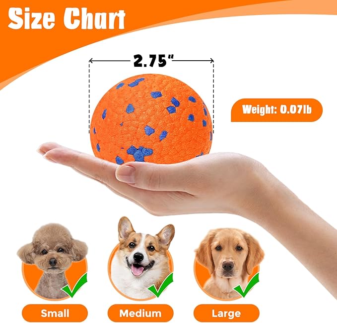 Dog Balls for Aggressive Chewers, Indestructible Bouncy Floating Balls for Training Dog Catch and Fetch, Sturdy Solid Tennis Ball Toys for Large Medium Small Dogs - 2.75in - Orang&amp;White - 2pcs