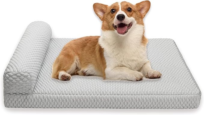 Tinaco Orthopedic Cooling Bed for Large Dogs &amp; Cats - Removable, Washable Cover (White/Grey, Large)