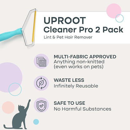 Uproot Cleaner Pro Pet Hair Removal Tool -2 Pack-Special Dog Hair Remover Multi Fabric Edge and Carpet Rake by Uproot Clean-Cat Fur Remover for Couch, Pet Towers, Rugs, Cat Mats and Trunks &amp; Much More