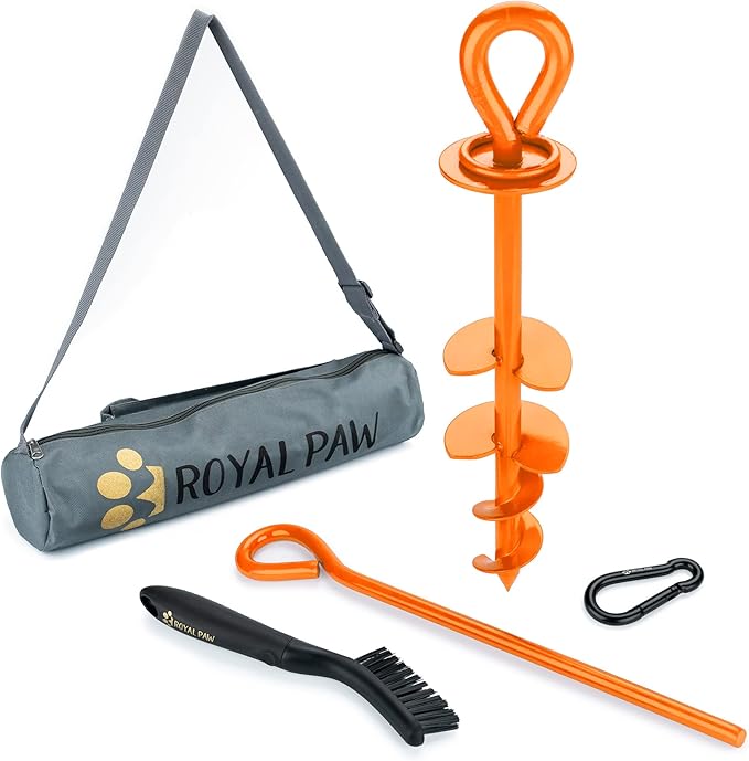 ROYAL-PAW Dog Tie Out Stake - for Large Dogs up to 210 lbs - Heavy Duty Dog Stake for Yard, Beach &amp; Camping Outside - Best in Ground Anchor for a Dog Cable, Leash, Lead Tether (1, Royal Orange)