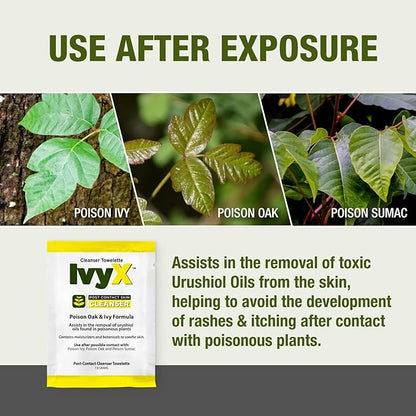 CoreTex Ivy X Post-Contact Poison Ivy Wipes with Resealable Travel Bag - Pack of 15 Single-Use Barrier Wipes to Assist in the Removal of Rashes - Also Works on Poison Oak &amp; Sumac Oils