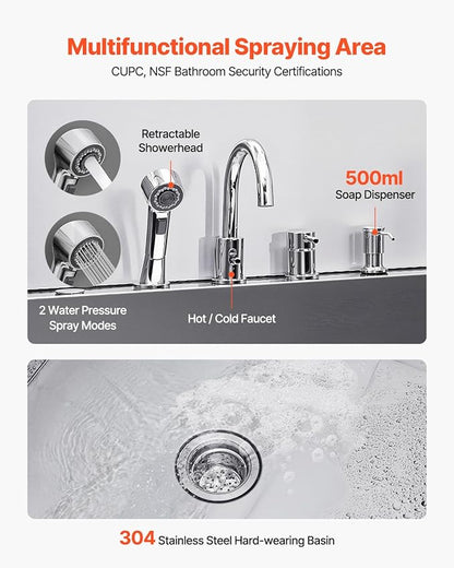 VEVOR Professional 304 Stainless Steel Dog Bathing Station, 50 inch Pet Grooming Tub w/Anti-Slip ramp, Storage Drawer, Cold Hot Faucet Showerhead, for Large &amp; Medium &amp; Small (Right Door, with Drawer)
