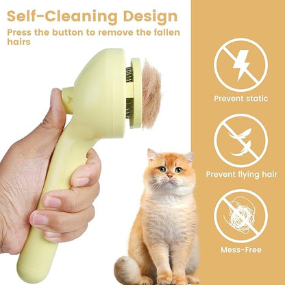 3 in 1 Cat Steam Brush, Pet Spray Hair Removal Comb for Shedding &amp; Grooming, Water Brush for Cats Dogs Small Animals Long Short Haired with One-Click Release Button(Yellow)