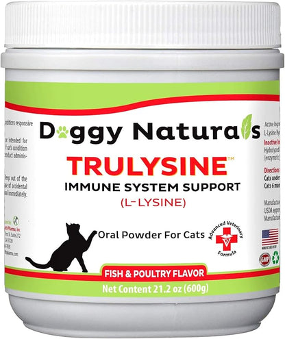 Trulysine L-Lysine for Cats Immune Support Oral Powder 21.2oz/600g - Cats &amp; Kittens of All Age, Sneezing, Runny Nose Squinting, Watery Eyes-Fish &amp; Poultry Flavor (U.S.A)(600 Grams (500mg / Scoop))