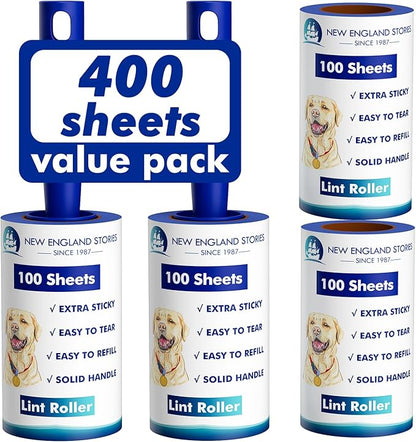 Lint Rollers for Pet Hair Extra Sticky, 400 Sheets (2 Rollers + 2 Refill) Mega Value Set, Portable Pet Lint Remover for Clothes, Furniture, Carpet, Dog &amp; Cat Hair Removal