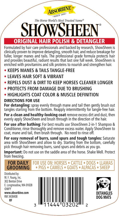 Absorbine ShowSheen Hair Polish &amp; Detangler 32oz Refill Bottle, Horse and Dog Coat, Mane and Tail, Instant Detangling &amp; Reduces Hair Breakage for Healthy Grooming &amp; Radiant Shine