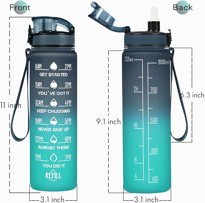 Enerbone Water Bottle, Leakproof BPA &amp; Toxic Free, Motivational Water Bottle with Times to Drink and Straw, Fitness Sports Water Bottle with Strap for Office, Gym, Outdoor Sports