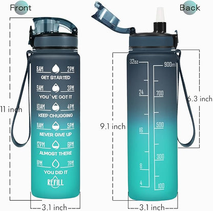 Enerbone Water Bottle, Leakproof BPA &amp; Toxic Free, Motivational Water Bottle with Times to Drink and Straw, Fitness Sports Water Bottle with Strap for Office, Gym, Outdoor Sports