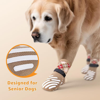 LOOBANI Dog Socks to Prevent Licking Paws - Dog Socks for Hardwood Floors Anti Slip for Traction Control - Dog Grippy Socks for Senior Dog Small Medium Large Dogs on Tile Floors, Caramel XS