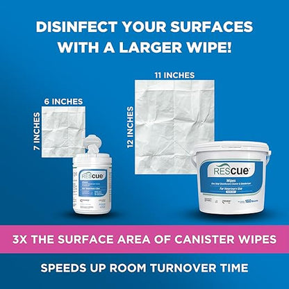 REScue One-Step Disinfectant Cleaner &amp; Deodorizer Wipes for Vet Use – Cleaner for Kennels, Litter Boxes, Vet Offices, Pet Grooming Surfaces – Extra Large Wipes, 160-Count Wipes Bucket (1 Pack)