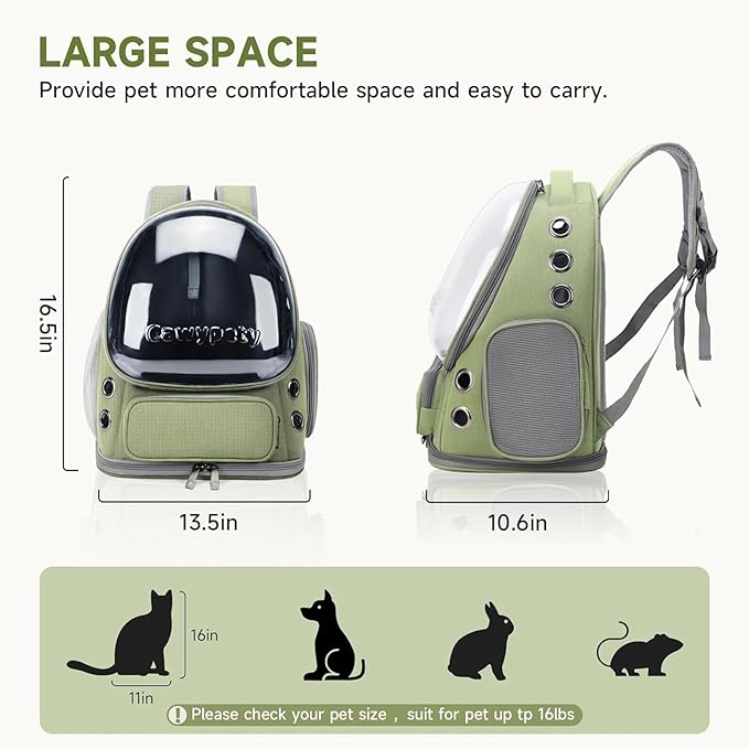 Cat Backpack Carrier, Breathable Cat Carrier Large Space Bubble Pet Backpack for Kitty Small Dog up to 15lbs, Transparent &amp; Foldable Pet Carrier for Travel Hiking