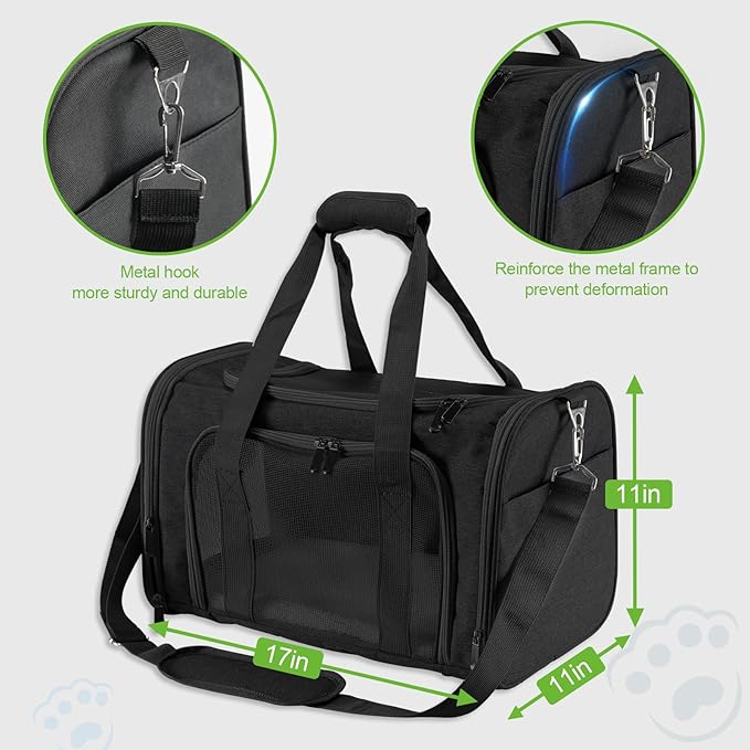 Roaringkitty Travel in Style: Portable Pet Carrier for Small Pets up to 15 Lbs- Airline Approved, Collapsible &amp; Comfortable cat/Puppy Soft Sided Bag (Black)