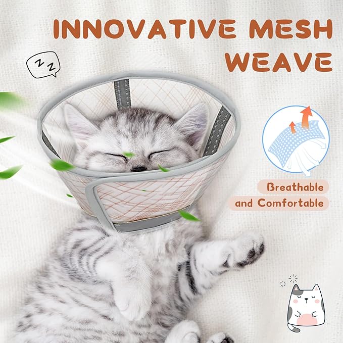 Supet Cat Collar Soft to Stop Licking, Breathable Air Mesh Cone for Cats After Neuter Surgery, Anti-Scratch Head Cone for Small Kitten Cats (M)