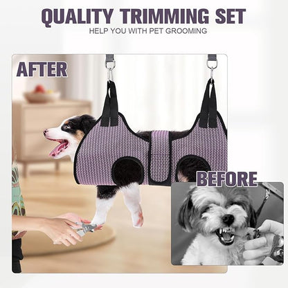 PAWCHIE Dog Grooming Hammock Harness for Dogs &amp; Cats with Pet Nail Clipper Trimmer- Breathable Cat Hanger Sling for Trimming Clipping Nails-Dog Hammock Restraint Bag for Small Medium Large Dog, Pink S
