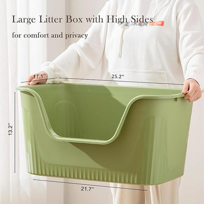 Vealind Extra Large Litter Box with High Sides, XL Litter Boxes for Big Cats, High Sided Litter Pan, Leak-Proof &amp; Anti-Splashing, Easy Clean &amp; Durable (25” * 17” * 13” Green)