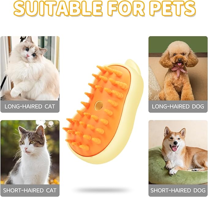 Rechargeable 3in1 Self-Cleaning Cat &amp; Dog Deshedding Brush with 2 Gears for Long &amp; Short Hair - Yellow