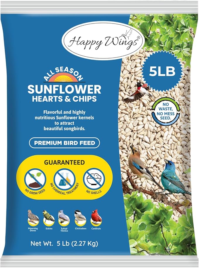 Sunflower Hearts &amp; Chips - Sunflower Kernels and Chips Bird Food - 5 Lb No Mess, No Waste I No Grow Seed | Bird Seed for Wild Birds