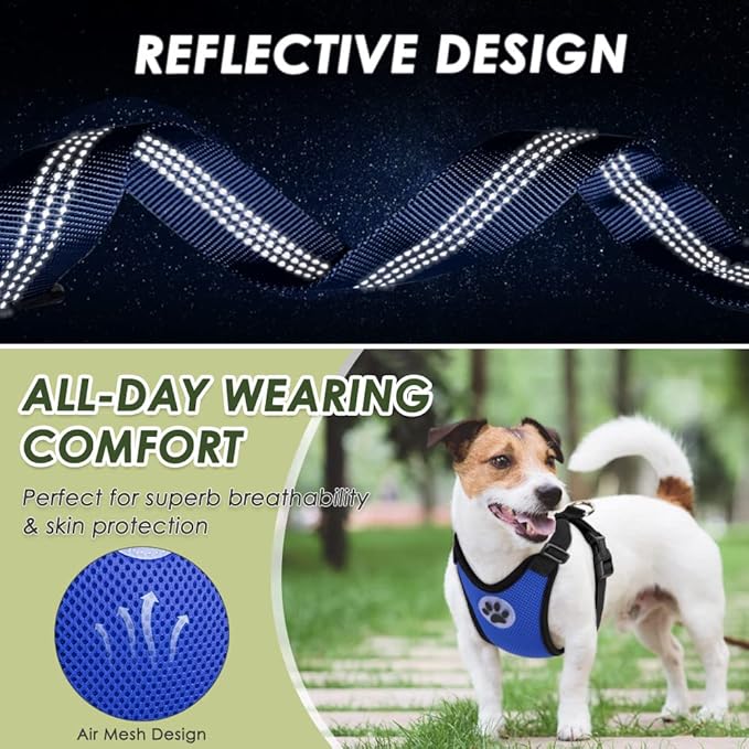 Lukovee Dog Seat Belt for Car, Adjustable Dog Car Harness for Large Medium Small Dogs, Soft Padded &amp; Breathable Mesh Dog Seatbelt with Car Strap and Carabiner(Blue Double Clip,Small)