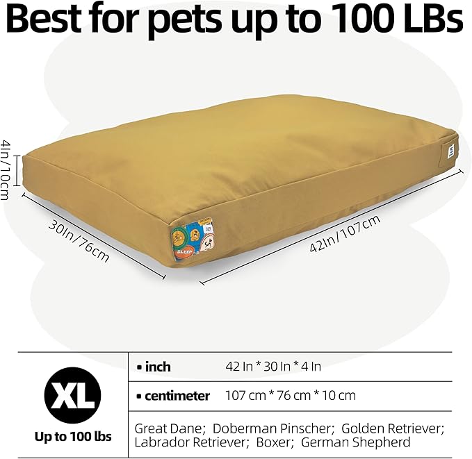 Sytopia 42-Inch Canvas Outdoor Dog Bed, Waterproof &amp; Washable with Removable Cover, Ideal for Medium &amp; Large Dogs, Chew-Proof Great for Indoor, Outdoor, Crate, or Patio Use (Yellow)