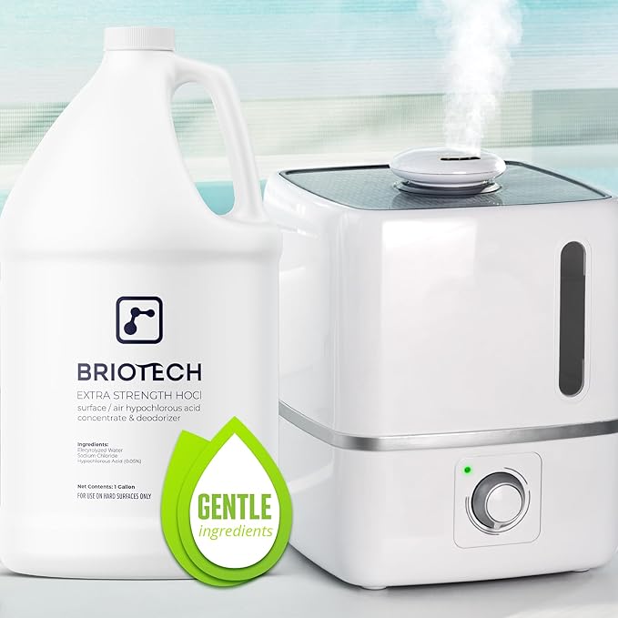 BRIOTECH Extra Strength HOCl Cleaner, 500 PPM Hypochlorous Acid Concentrate, ULV Foggers &amp; Humidifiers, Professional Deodorizer for Dental, Offices, Schools, Homes, Peroxide Free, 1 Gallon (4 Pack)