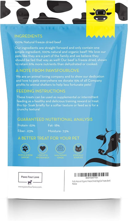 Organic Freeze Dried Dog &amp; Cat Treats - Single Ingredient, Grain Free Food Toppers for Healthy Pets, No Fillers or Preservatives (1 Bag, Beef)