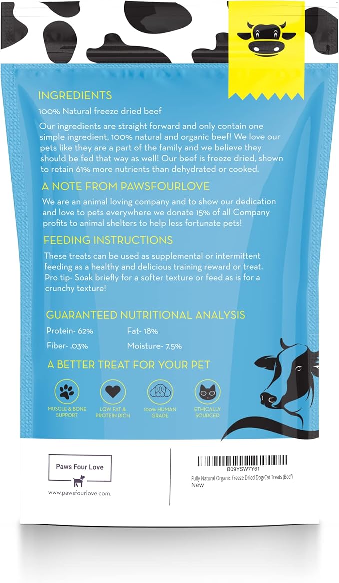 Organic Freeze Dried Dog &amp; Cat Treats - Single Ingredient, Grain Free Food Toppers for Healthy Pets, No Fillers or Preservatives (3 Bag, Beef)