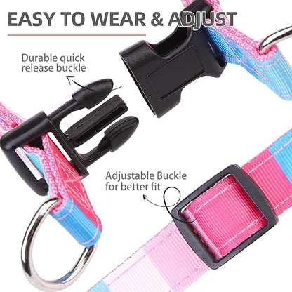 PUPTECK No Pull Dog Harness Soft Adjustable Basic Nylon Step in Puppy Vest Outdoor Walking with ID Tag, Striped Pink, M