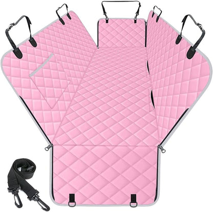 Waterproof Dog Car Seat Cover for Back Seat - Durable, Scratch Proof Pet Hammock with Nonslip Design &amp; Storage Pockets, Fits Cars, SUVs, Trucks - S, Pink/Grey