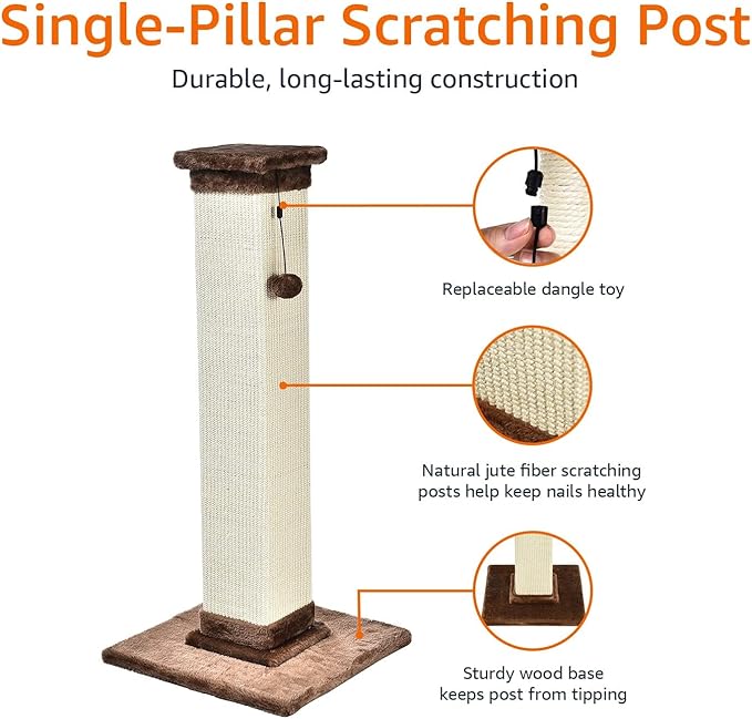 Amazon Basics Cat Scratcher - Indoor Classic Single Cat &amp; Kittens Scratching Post with Sisal Rope, Jute Fiber, Large (35.4"H) - Brown