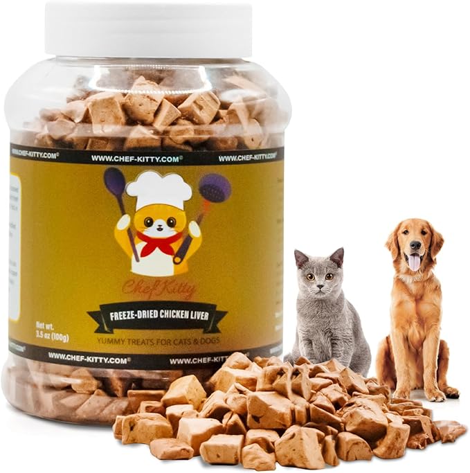 Freeze-Dried Chicken Liver Treats for Cats &amp; Dogs – 100% Human Grade, Single Ingredient, High-Protein, Healthy Snack – No Additives or Preservatives – 3.1oz - Inspected &amp; Tested in USA