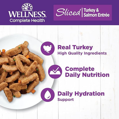 Wellness Complete Health Sliced Adult Wet Cat Food, Natural, Protein-Rich, Grain Free, 5.5 Ounce, 24 Pack, (Turkey &amp; Salmon Entrée)