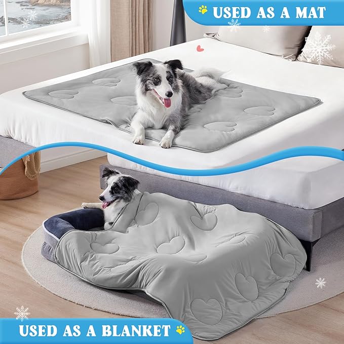 Cooling Blanket for Dogs, Lightweight &amp; Durable Dog Cooling Mat, Q-MAX>0.45 Soft Breathable Pets Comforter for Couch, Bed &amp; Car Essential - Light Grey 40x50 Inches