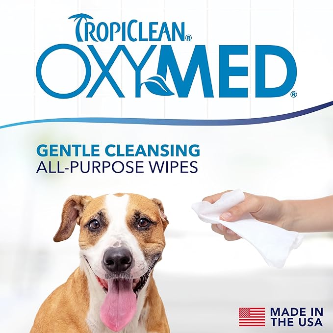 TropiClean Oxymed Soothing Allover Cat &amp; Dog Wipes For Paws And Butt | Anti Itch Relief For Dogs &amp; Cats 50 Count
