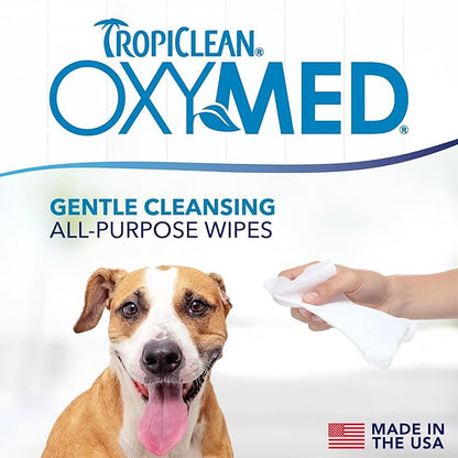 TropiClean Oxymed Soothing Allover Cat &amp; Dog Wipes For Paws And Butt | Anti Itch Relief For Dogs &amp; Cats 50 Count