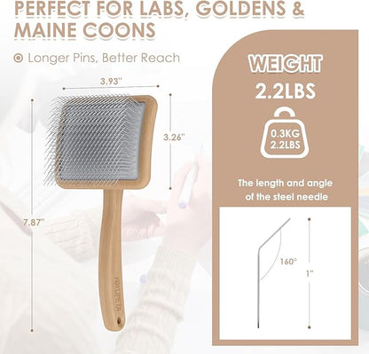 Large Slicker Brush for Dogs - 3PC Pet Grooming Kit - Undercoat Rake &amp; Stainless Comb | Long Pins Remove Mats on Poodles, Golden, Labradoodles | Thick Coat Deshedder for Dogs, Cats, Oak
