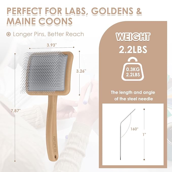Long Pin Dog Slicker Brush for Poodles, Golden Doodles &amp; Cats - 3-Piece Grooming Kit with Dematting Comb and Pet Comb, Large Wooden Handle Deshedding Tools for Thick Hair Mats Removal