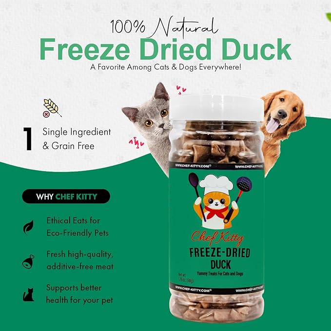 Freeze-Dried Duck Treats for Cats &amp; Dogs – 100% Human Grade, Single Ingredient, High-Protein, Healthy Snack – No Additives or Preservatives – 1.5oz - Inspected &amp; Tested in USA