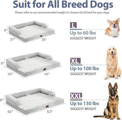 XXL Dog Bed with Bolsters, Orthopedic Dog Bed for Extra Large Dogs, Waterproof Pet Couch Beds XLarge, Big Pet Sofa with Removable Washable Cover, Nonskid Bottom (XX-Large,Grey White)