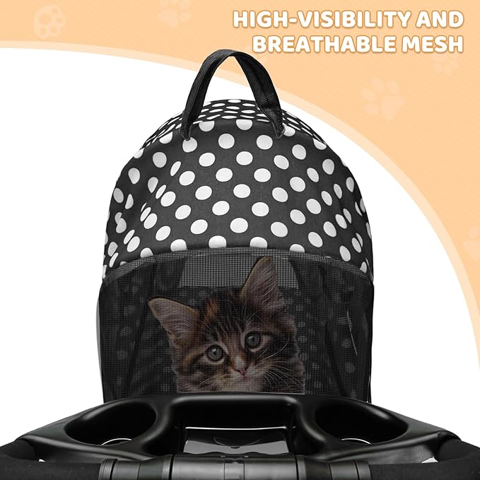 Magshion Foldable Pet Stroller, 3-in-1 Dog Travel Jogger with Detachable Carrier, Cup Holder, Storage Basket, Folding Carrier for Small/Medium Dogs &amp; Cats Up to 33 lbs, Black Polka Dots
