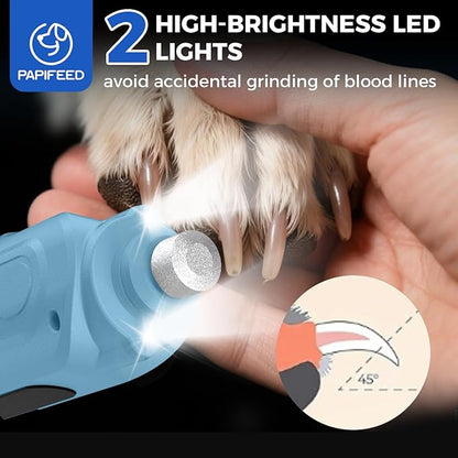 PAPIFEED High Torque Dog Nail Grinder Quiet - 6-Speed Adjustable Pet Nail Trimmer with 2 LED Lights &amp; Dust-Proof Cover, Powerful Motor for Large/Medium/Small Dogs &amp; Cats, Rechargeable - Dark Blue Kit