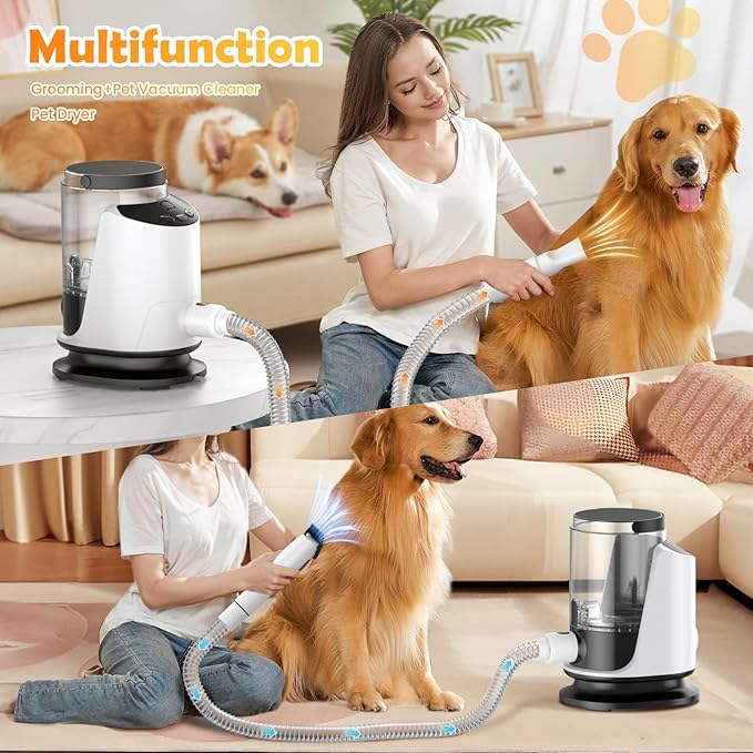 Dog Grooming Vacuum &amp; Dryer &amp; Clippers for Shedding Grooming, 3L Canister for Large Dog, 3 in 1 Grooming Kit for Dogs at Home, Adjustable Temperature and Airflow Pet Grooming Kits.